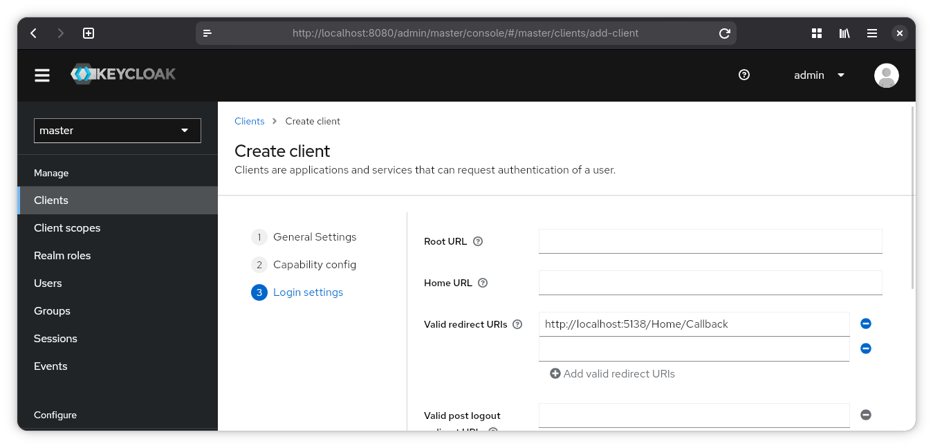 Keycloak client Login settings