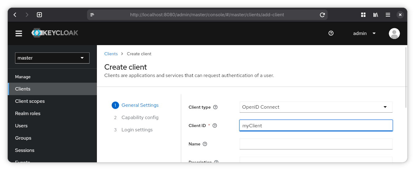 Keycloak client General settings